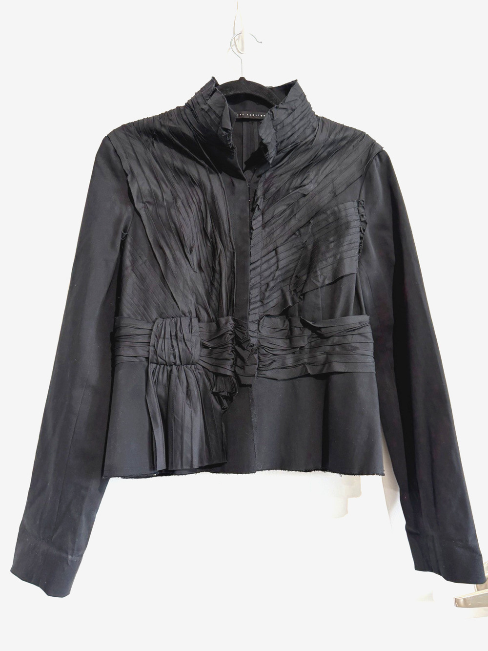 Robert Rodriguez Black Pleated Blazer Jacket Ruched Avant Garde Asymmetrical -M